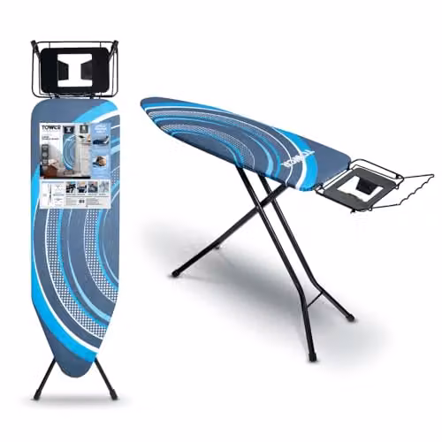 Tower Height Adjustable Ironing Board with Iron Rest, Black