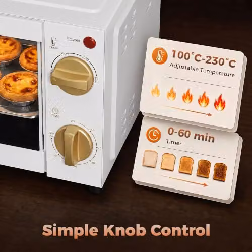 HOMCOM 9L Mini Toaster Oven with Timer Control, 750W, White – 7
