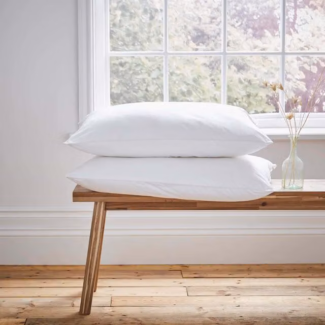 Murmur Luxurious Sleep Standard Pillow Pair in White and Brown, Medium Microfibre and Polyester with Cotton, Pack of 2