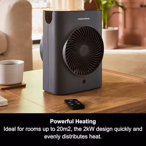 Morphy Richards 2kW Freestanding Fan Heater with Remote Control and Thermostat, Grey – 2