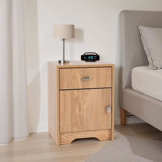 Seconique Carlton 1 Door 1 Drawer Bedside Table in Medium Oak