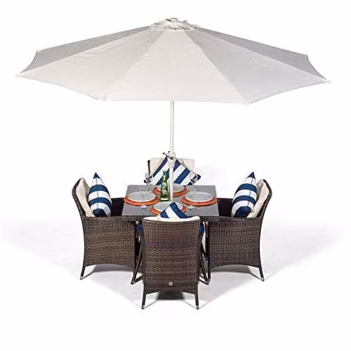 Giardino Savannah 4 Seater Rattan Garden Dining Set with Parasol and Cover in Brown, W/D/H: 90 x 90 x 74 cm – 1