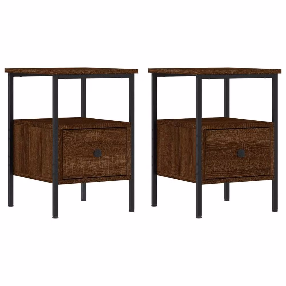 Berkfield Home Set of 2 Durable Bedside Cabinets in Brown Oak, W/D/H: 34 x 36 x 50 cm – 2