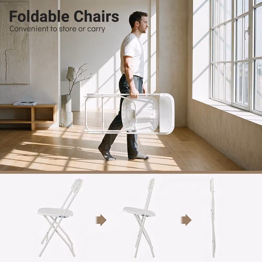 Gymax 4 Pack of White Metal Folding Chairs for Home, Office or Dining Room – 6