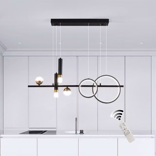 NIVOR 6 LED Linear Pendant Kitchen Island Spotlight Lamp, Dimmable and Adjustable, Black