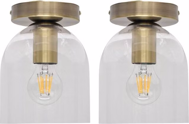 First Choice Lighting Belten Set of 2 Glass Cloche Ceiling Light Fittings in Gold/Brass and Transparent – 1