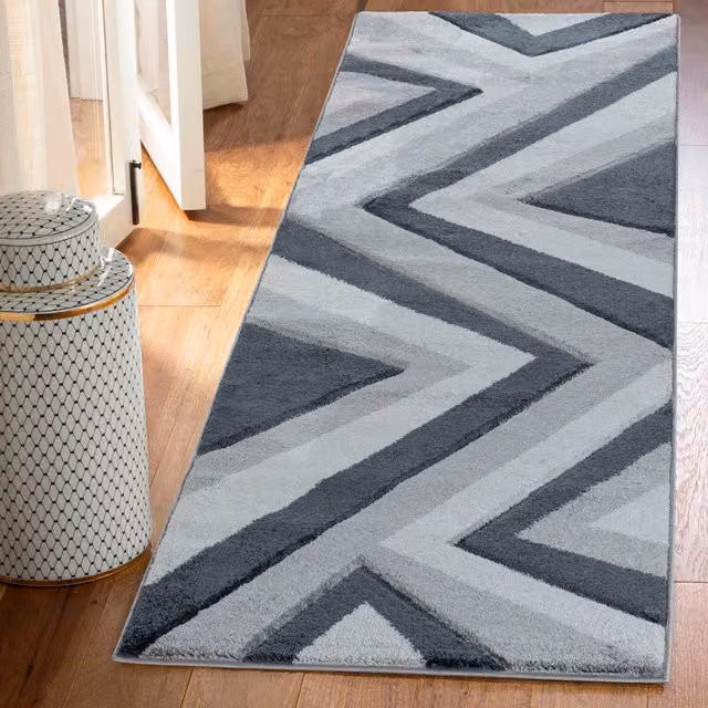 Desire Rugs Valencia Modern Wave Design Carved Area Rug Runner in Black and Grey, W: 60 cm, L: 220 cm