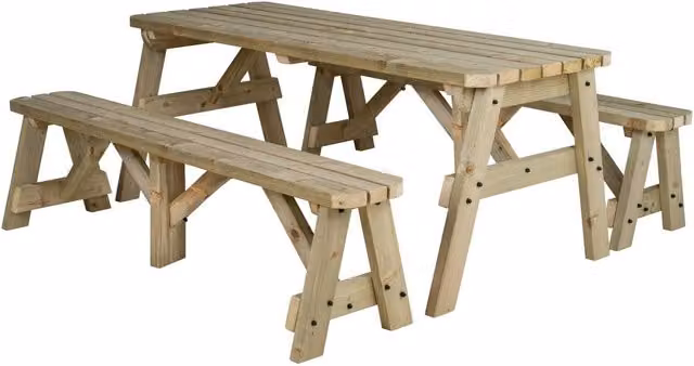 Arbor Garden Solutions Rustic Treated Hardwood Garden Picnic Table and Bench Set in Green