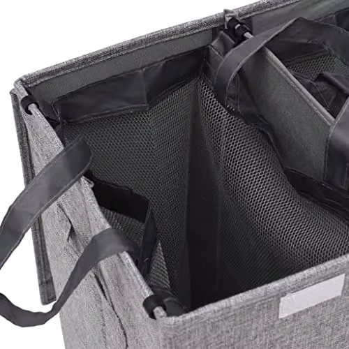 vidaXL Foldable Laundry Hamper in Grey Faux Linen Fabric, W: 51 cm, D: 34.5 cm, H: 59 cm – 3