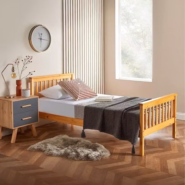 Home Treats Modern Solid Pine Wood Bed Frame, Brown, W/D/H: 90 x 190 cm