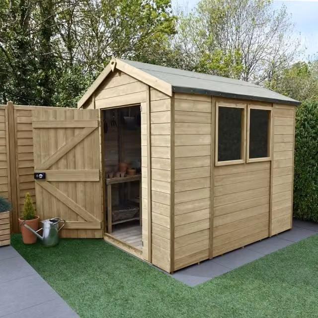 Forest Garden Tongue and Groove Apex Shed in Brown, W: 243.84 cm, D: 182.88 cm, H: 213.36 cm