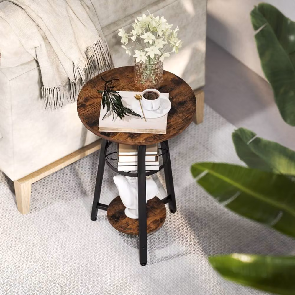 STILVORA 3 Tier Round Side Table with Metal Frame in Brown and Black, W: 38.0 cm, H: 56.5 cm – 8