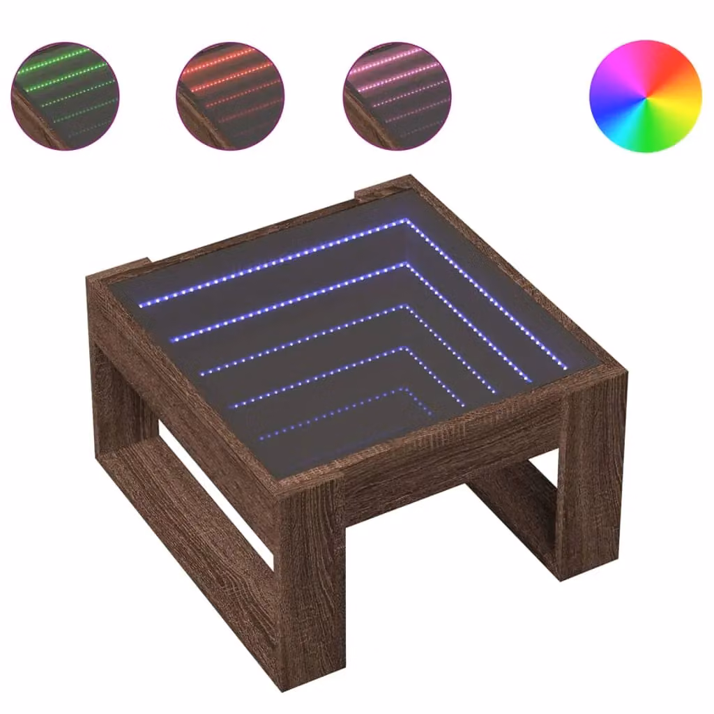 Berkfield Home Infinity LED Coffee Table in Brown Oak, W/D/H: 50 x 53 x 30 cm – 2