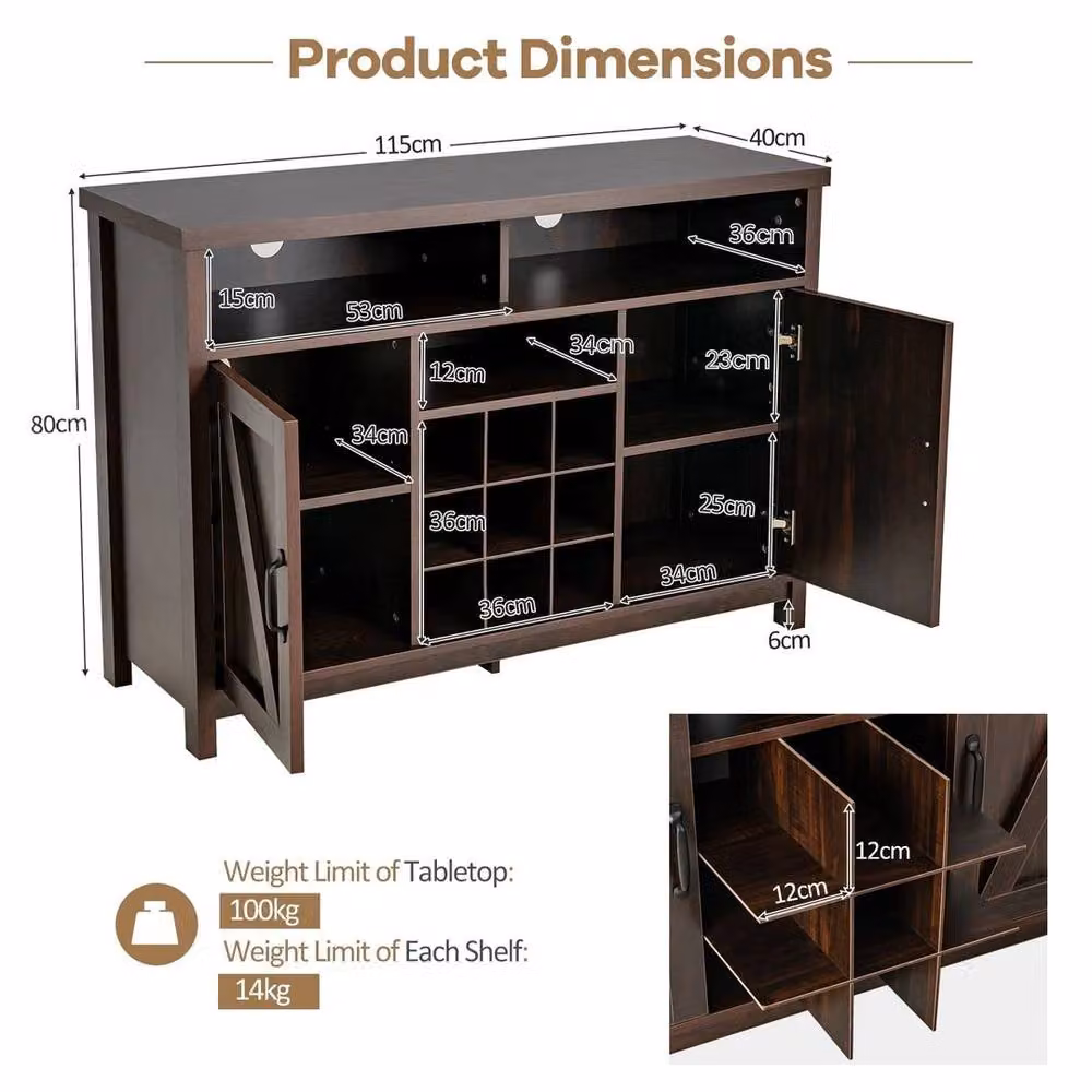 Kelvenix Brown Rustic Wood Farmhouse Buffet Storage Cabinet with Integrated Lighting – 2