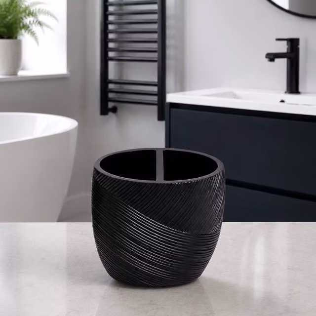Showerdrape Ripple Textured Black Polyresin Toothbrush Holder – 1