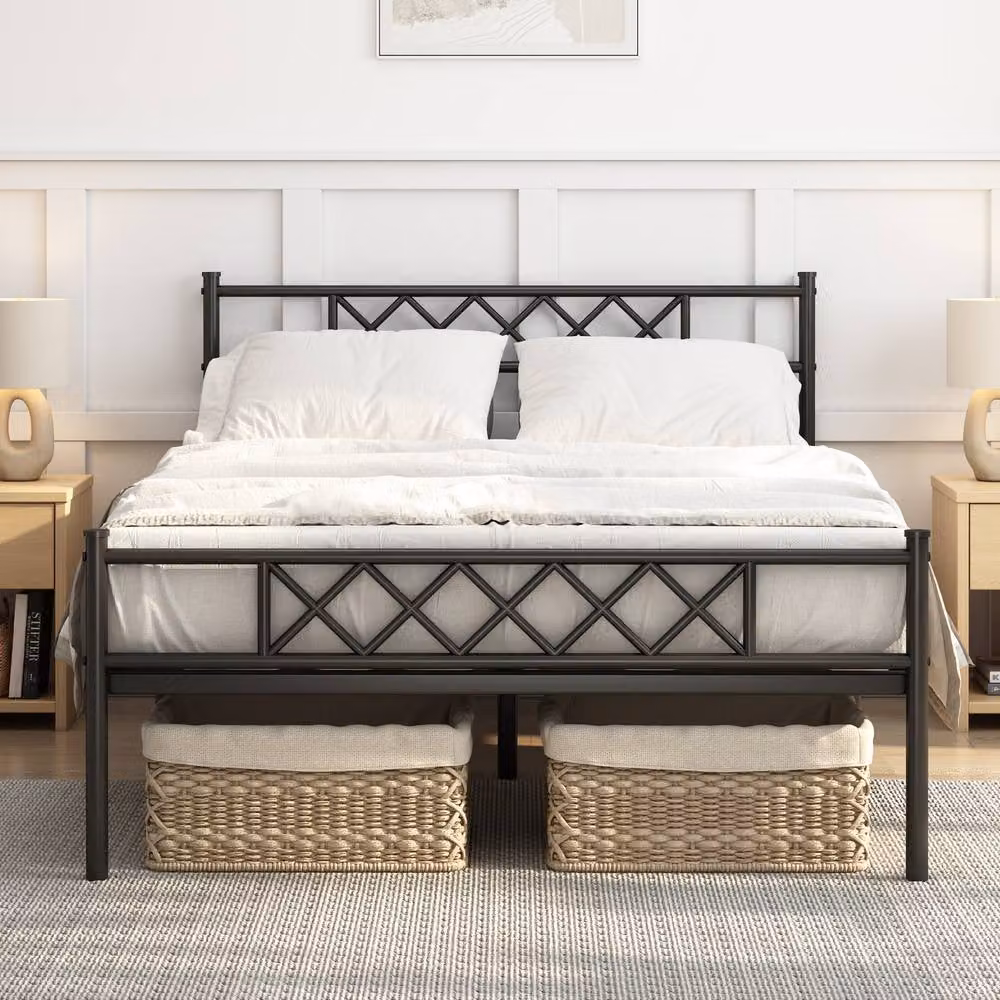 MCC Direct Felix Modern Metal Bed Frame with Headboard and Footboard in Black, Single (90 x 190 cm) – 2