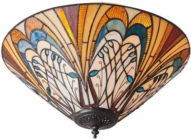 Loops Tiffany Glass Flush Ceiling Light in Transparent Multicolour, Dimmable LED Design