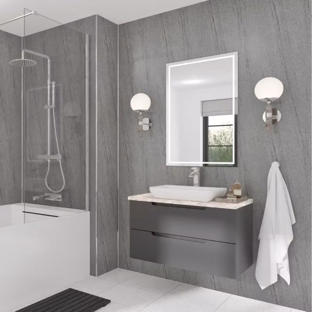 Wetwall Silver Granite Laminate Wall Panel with Tongue and Groove, Stone Look, W: 118.5 cm, H: 242 cm, D: 1.1 cm