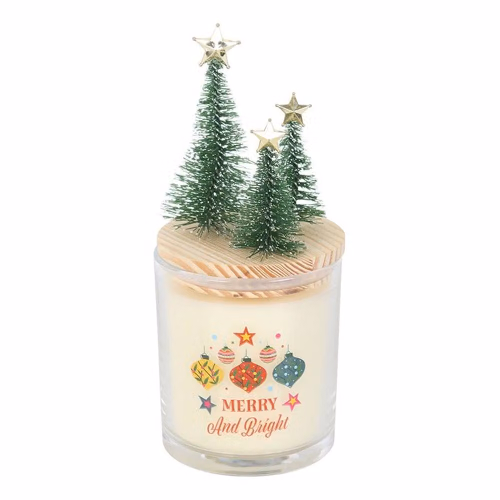 Uniqueful Merry & Bright Cinnamon & Spice Glass Bauble Candle with Tree in Multicolour – 2