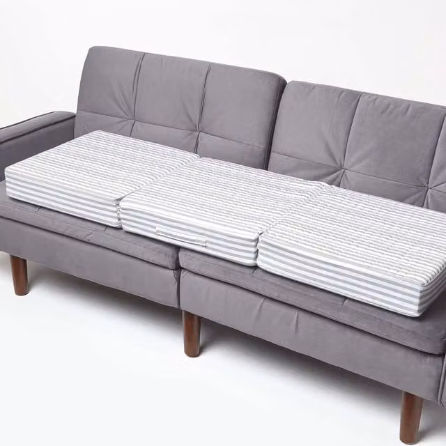 Homescapes Striped Cotton Orthopaedic Foam Booster Cushion, Grey Stripe, Width: 150 cm