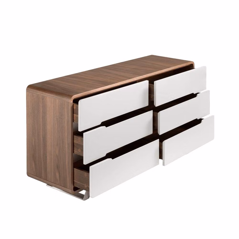 Angel Cerda 6-Drawer Chest in Brown Walnut Veneer and White MDF with Chrome Legs, H 70 cm x W 39 cm x D 140 cm – 5
