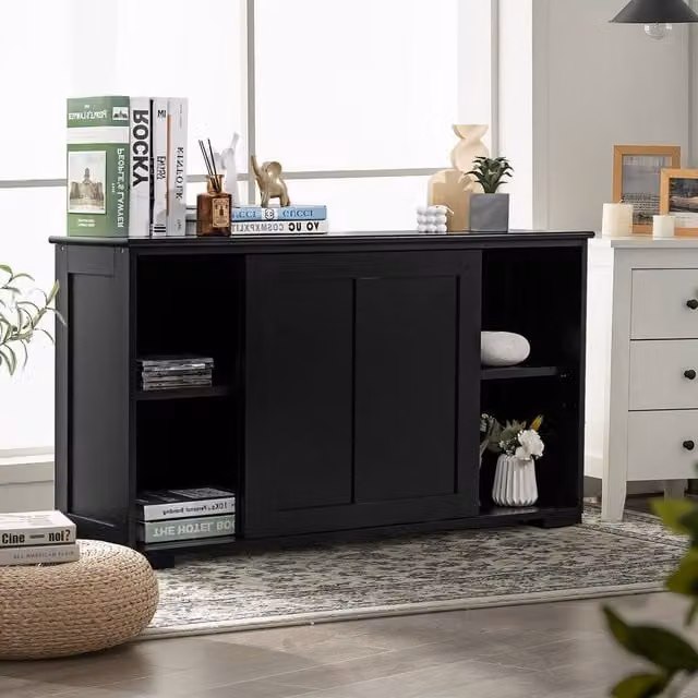 Costway Modern Freestanding Kitchen Storage Cabinet in Matt Black