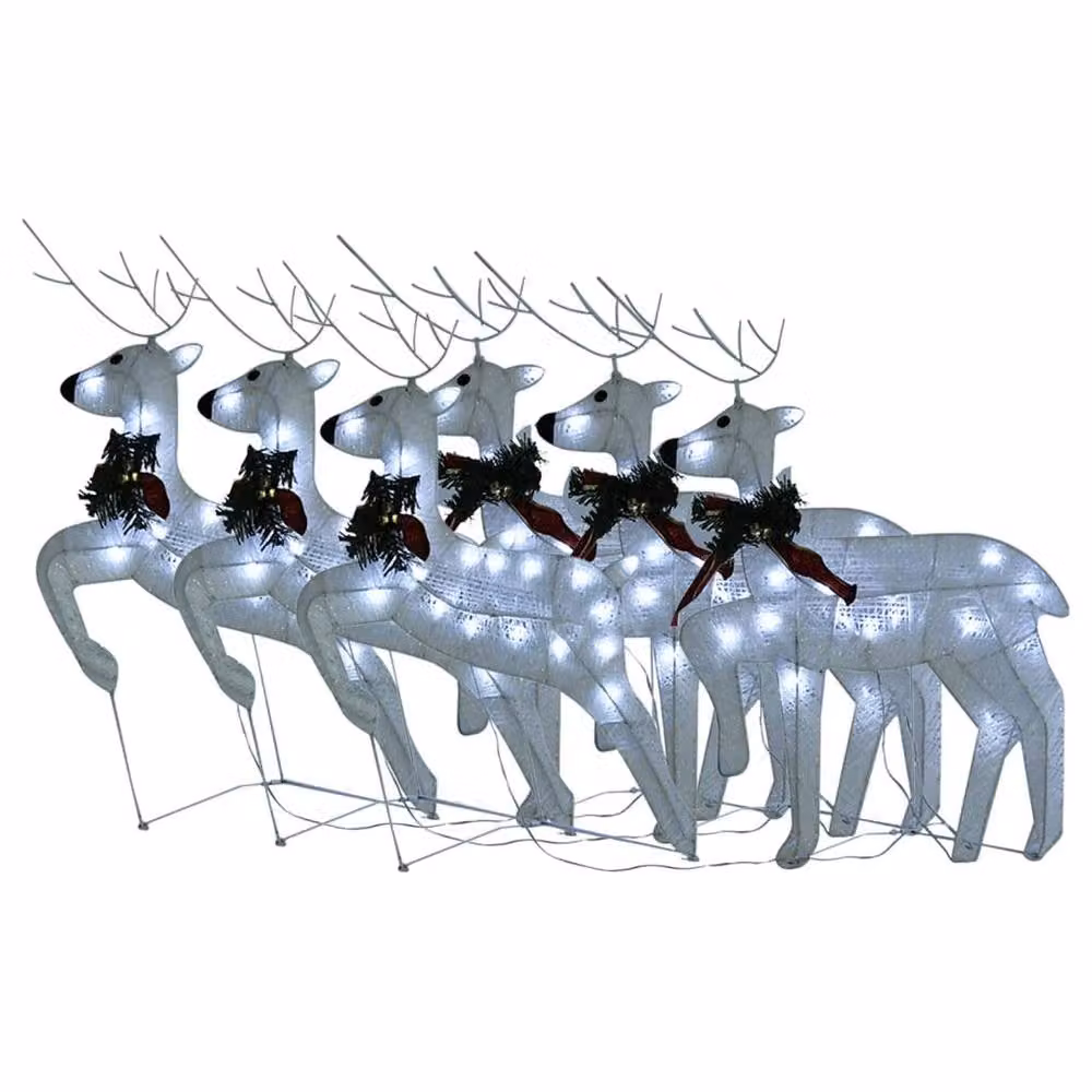 Berkfield Home Christmas Reindeers, 6 Piece White LED Set – 2