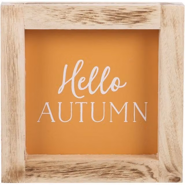 Kingsbury Gifts Hello Autumn Square Wooden Hanging Sign in Orange