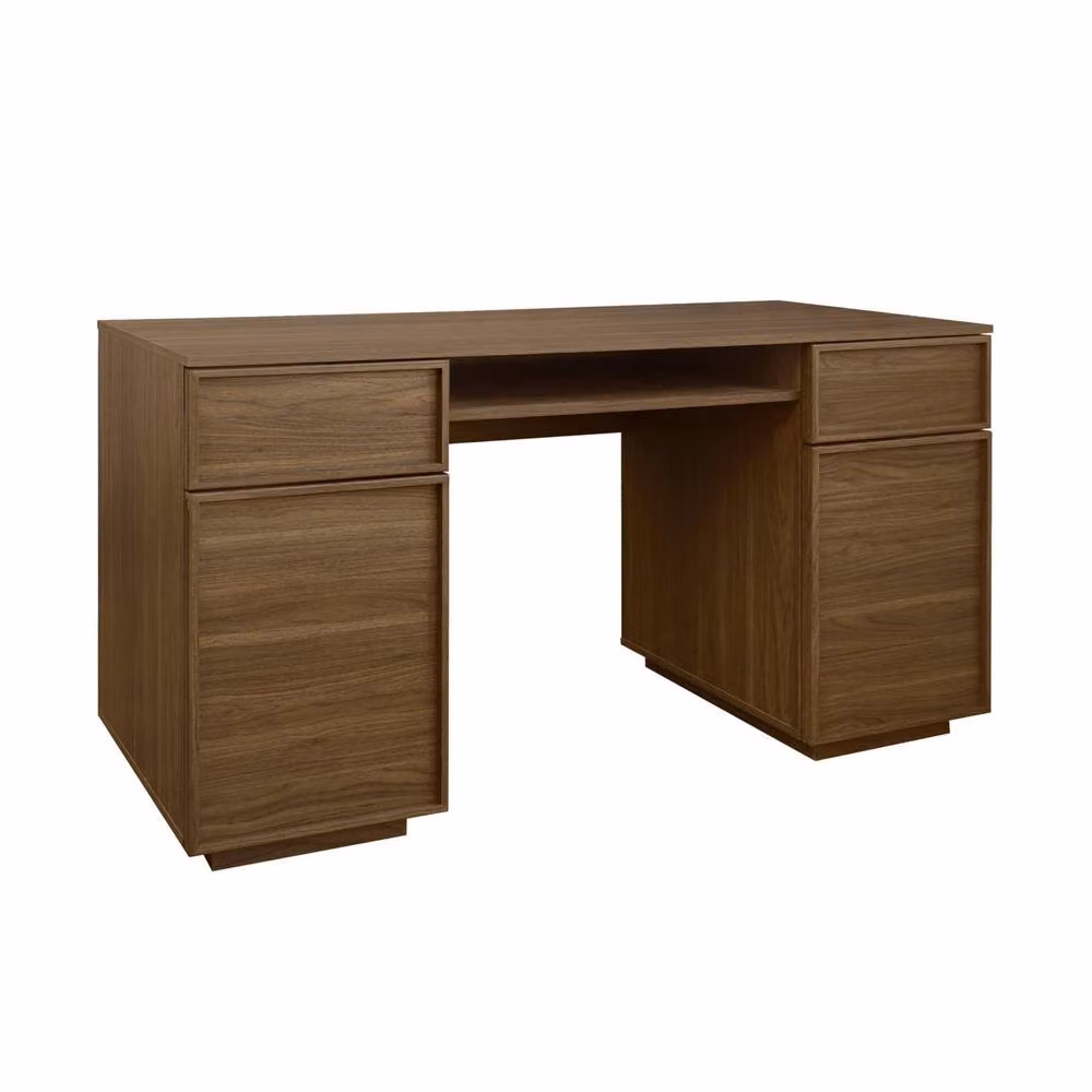 sweeek Modern Corner Desk with 2 Doors, 2 Drawers and 1 Niche in Dark Brown Wood Effect – 2
