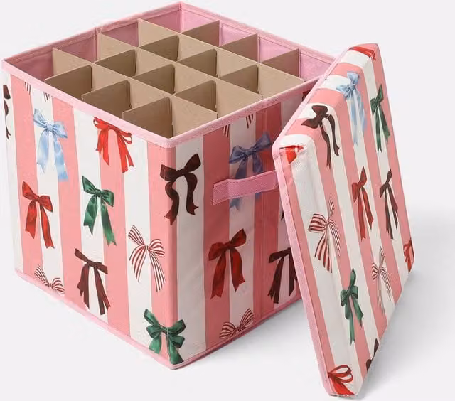 OHS Christmas Bauble Storage Box Organiser with 64 Slots in Pink – 1