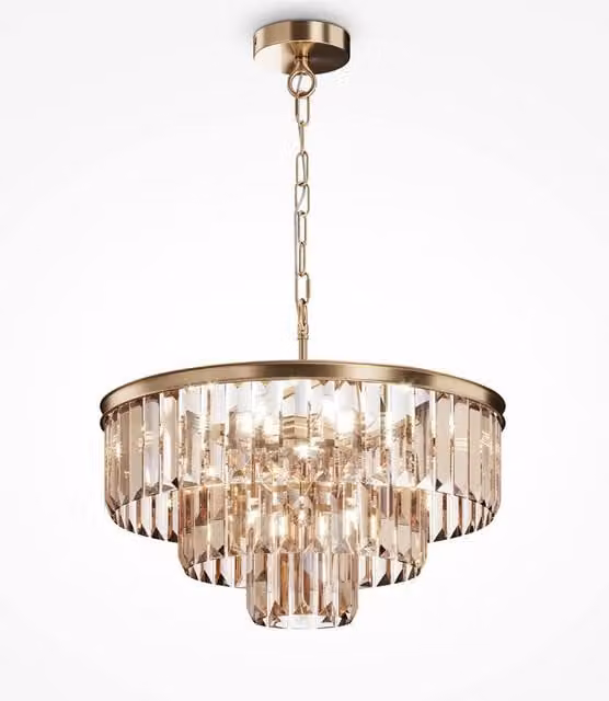 Maytoni Revero Classic 7 Light Pendant Ceiling Light in Gold and Brass with Transparent Amber Glass and E14 Base
