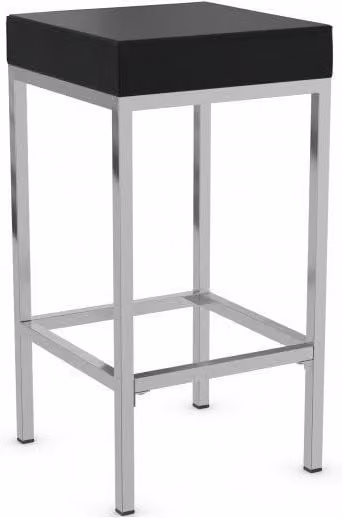netfurniture Fernow Fixed Height Stool with Brushed Satin Metal Frame and Black Synthetic Leather Seat