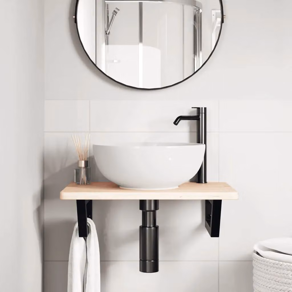 Berkfield Home Wall Mounted Basin Shelf in Brown Oak and Steel – 2