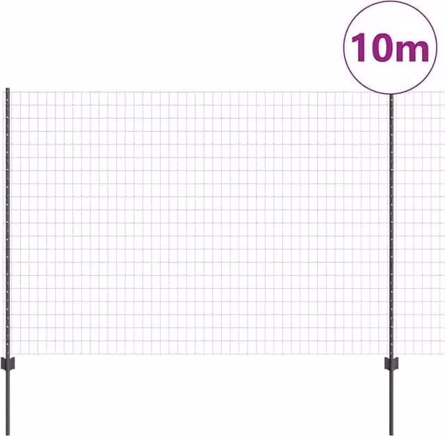 Berkfield Home Modern Euro Fence with 10 U Posts, Grey Steel, W: 10 m, H: 1.5 m