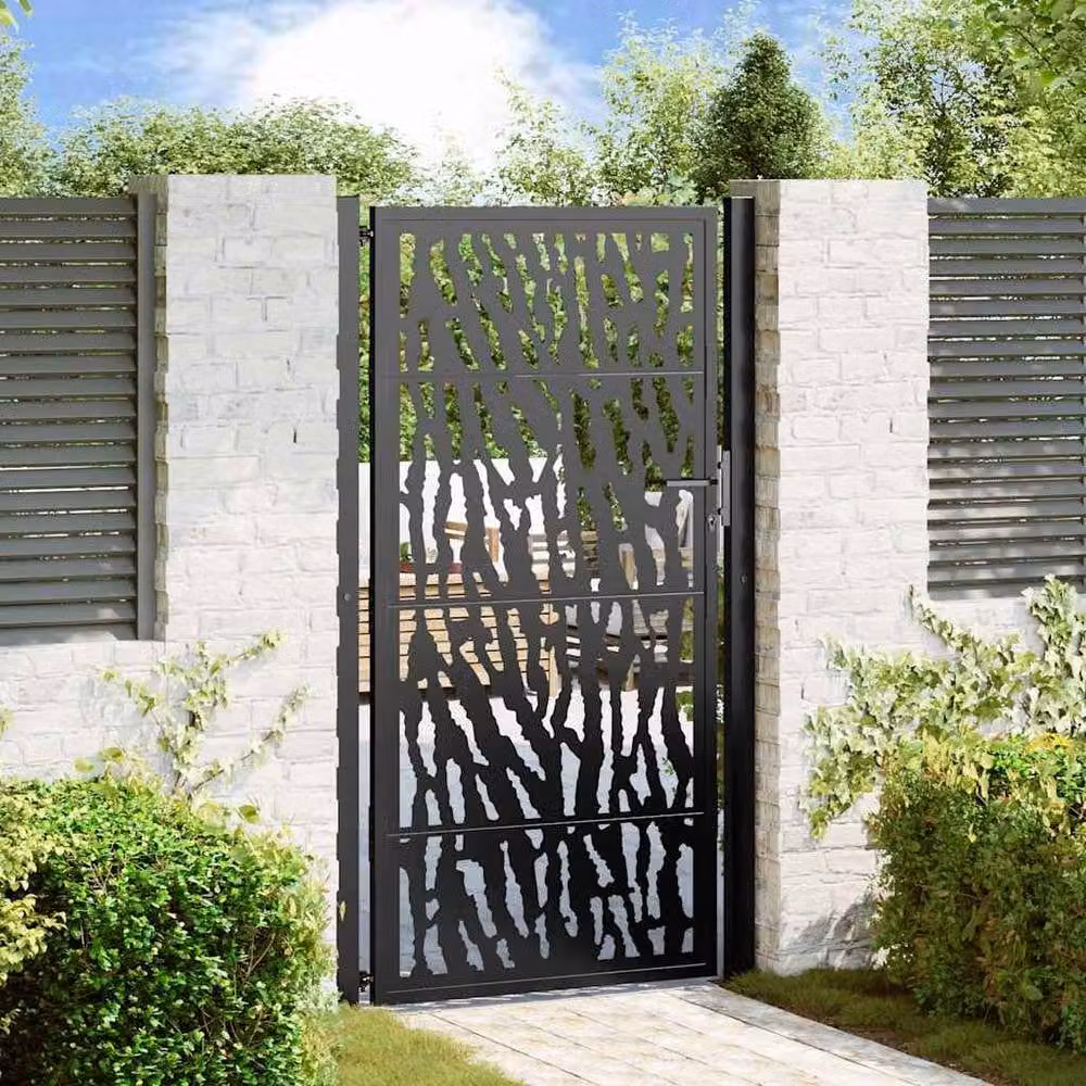Berkfield Home Beautiful Garden Gate in Black Steel, W: 105 cm, H: 180 cm – 2