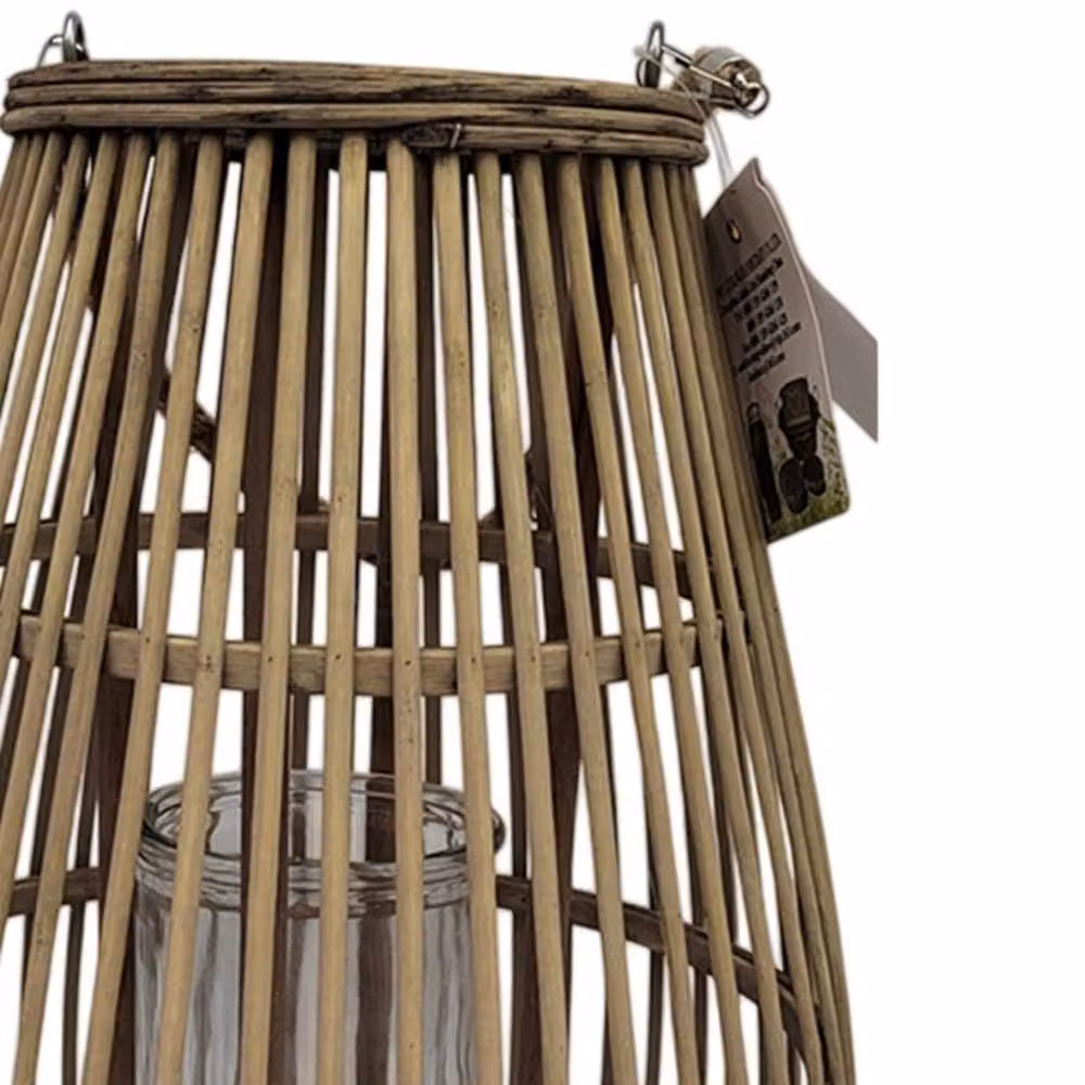 Hill Interiors Ellipse Medium Oval Rattan and Glass Tabletop Candle Lantern in Brown, H: 42.0 cm, W: 28.0 cm, D: 28.0 cm – 2