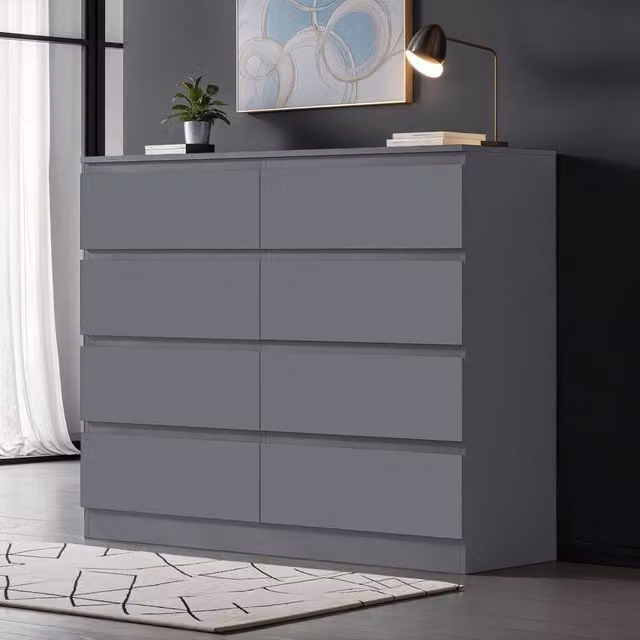 FWStyle 8 Drawer Chest of Drawers in Dark Grey with Matt Scratch Resistant Finish