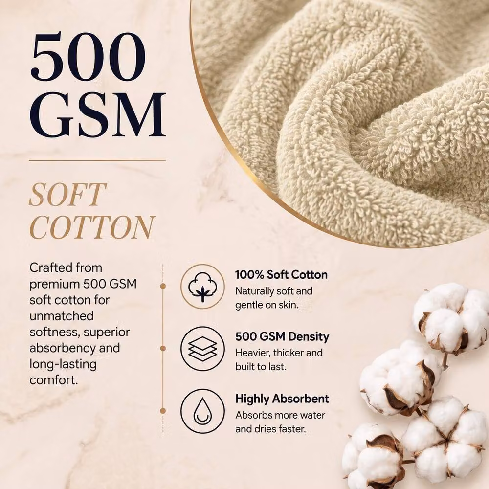 Pamposh 4 Piece Premium Cotton Bath and Hand Towel Set, 500 GSM, Beige – 2