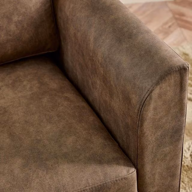 Furniturebox Logan 3 Seater Sofa in Brown Faux Leather with Solid Wood Frame