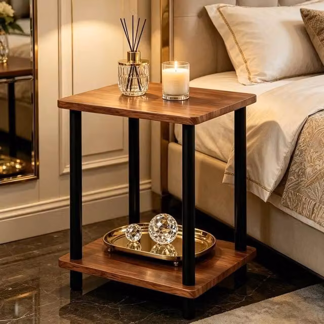 KORVIXA Modern Small Slim Bedside Table and Sofa End Table in Brown