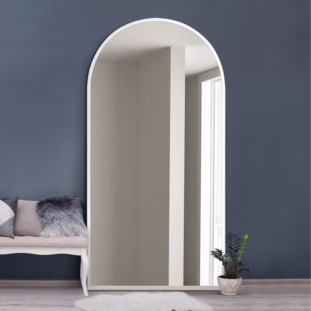 MirrorOutlet White Arcus Modern Hanging Metal Mirror