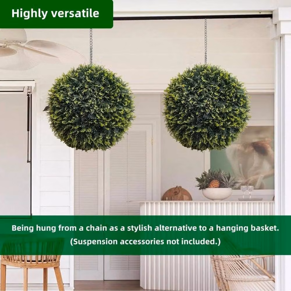 VOGREX Set of 2 Large Artificial Green Cedar Topiary Balls, Diameter: 63 cm – 4