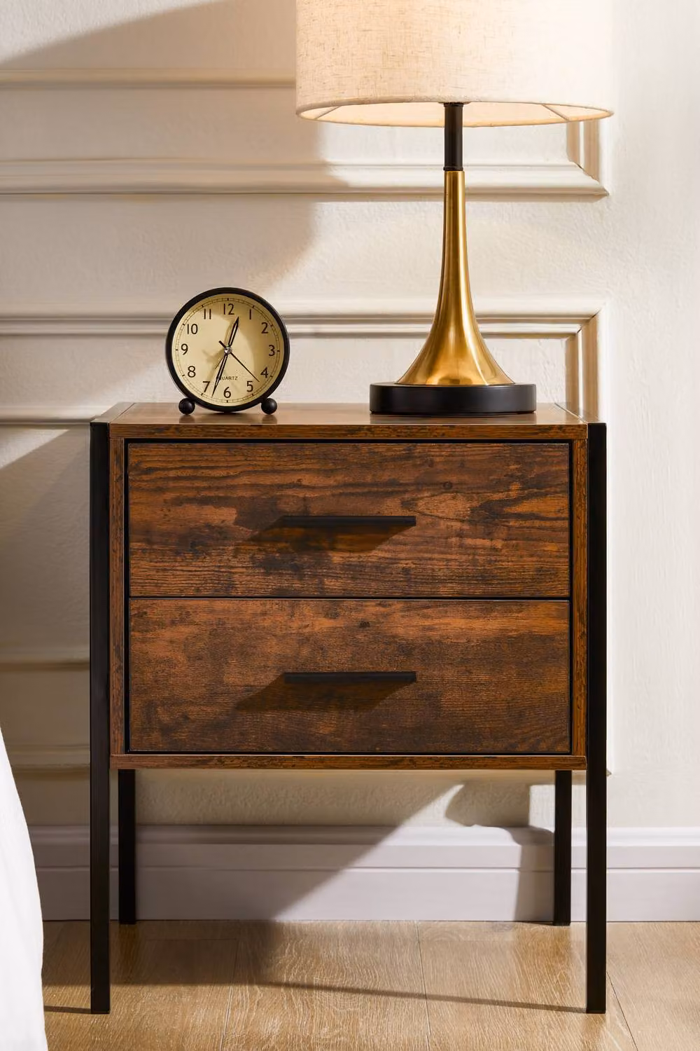 HD Designs Brooklyn 2 Drawer Chest of Drawers in Dark Brown Industrial Wood and Metal Bedroom Furniture – 2