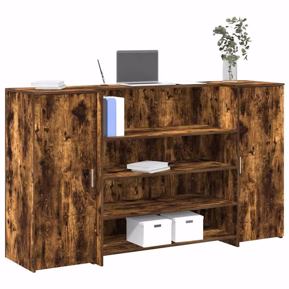 Berkfield Home Smoked Oak Reception Desk in Brown, W/D/H: 180 x 50 x 103.5 cm – 2