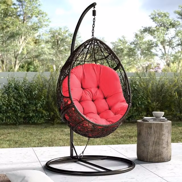 Livingandhome Ergonomic Round Outdoor Egg Chair Cushion Seat Pad in Red Polyester