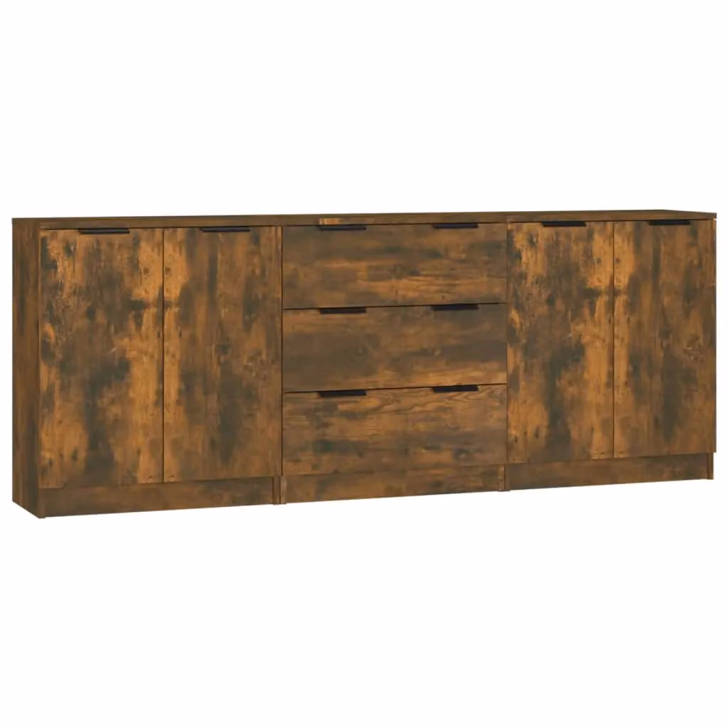 Berkfield Home 3 Piece Smoked Oak Sideboard Set in Brown – 2