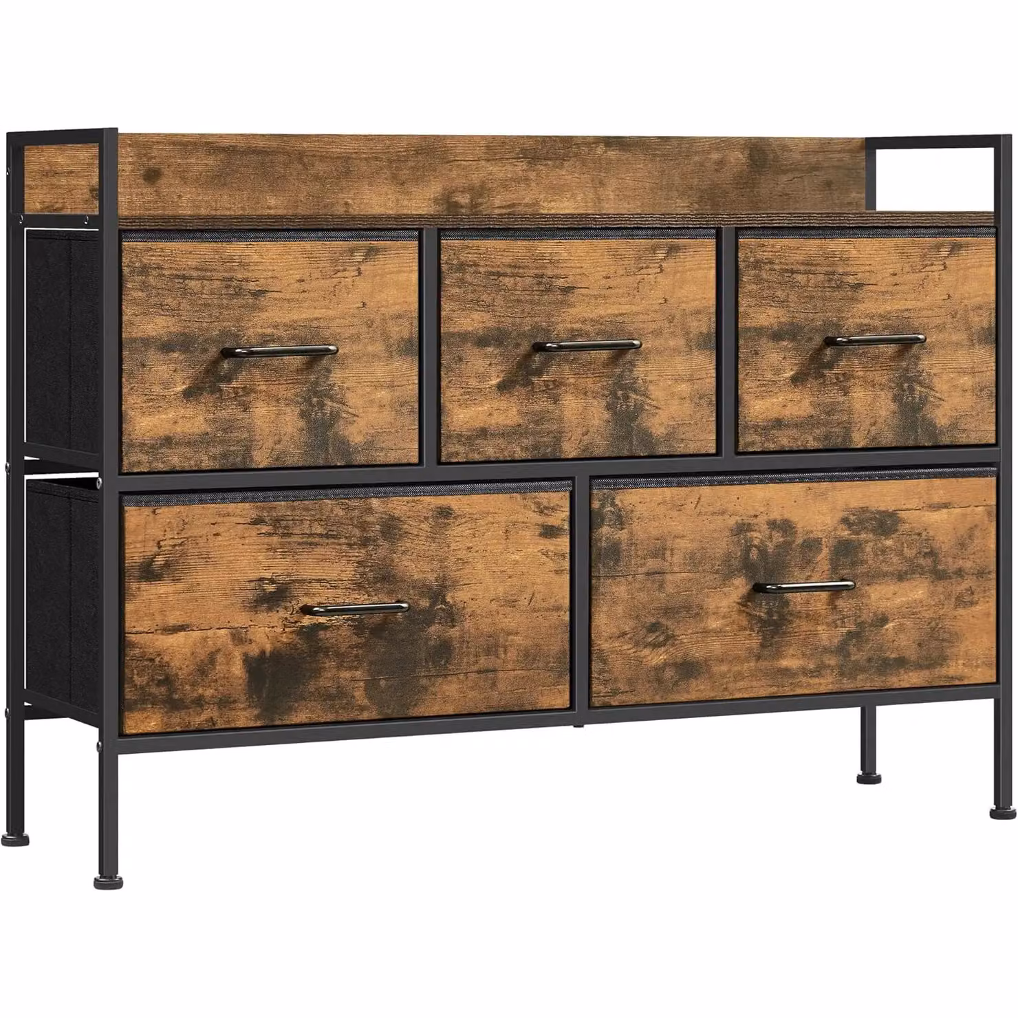 SONGMICS Compact Chest of Drawers with 5 Fabric Drawers and Steel Frame in Brown – 3