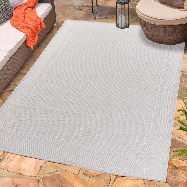 Desire Rugs Modern Bordered Machine Woven Waterproof Indoor-Outdoor Rectangular Rug, Silver, W: 160 cm, L: 230 cm