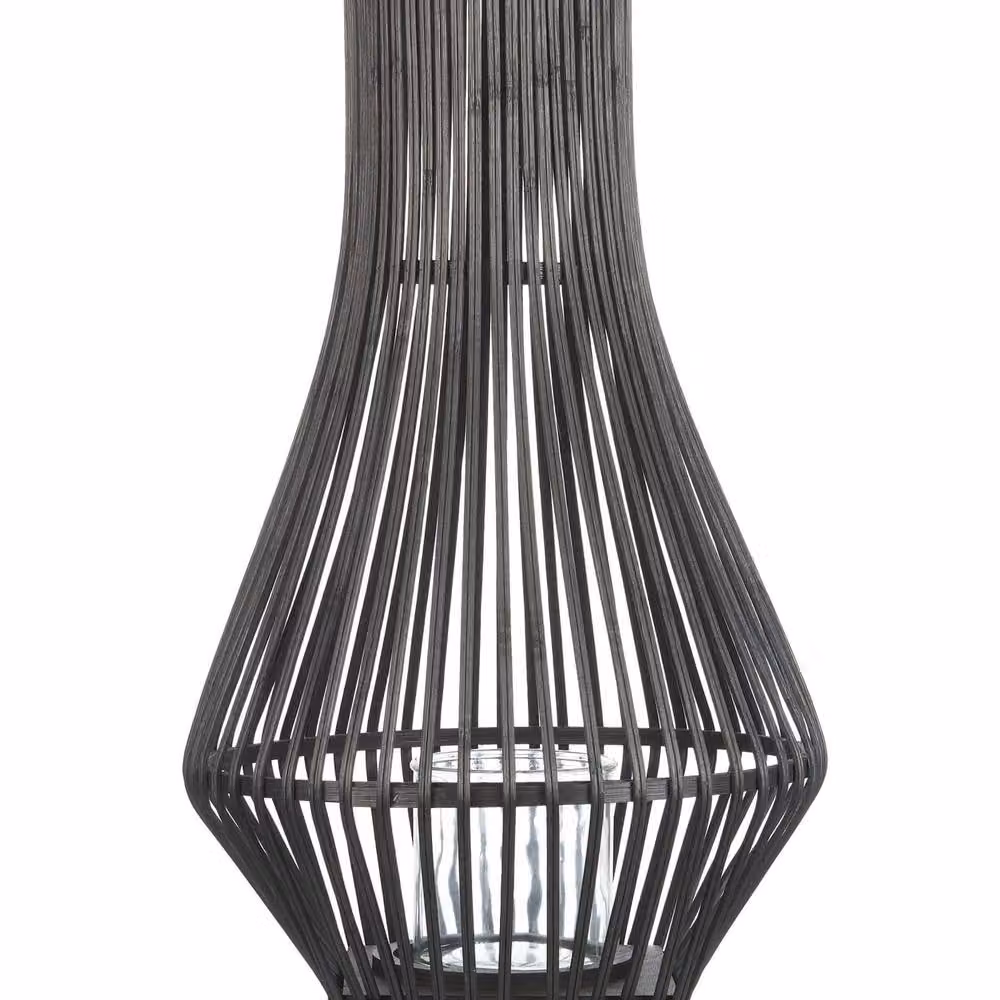 Wyld and Coco Black Bamboo Candle Lantern with Glass Insert, Height: 38 cm – 2