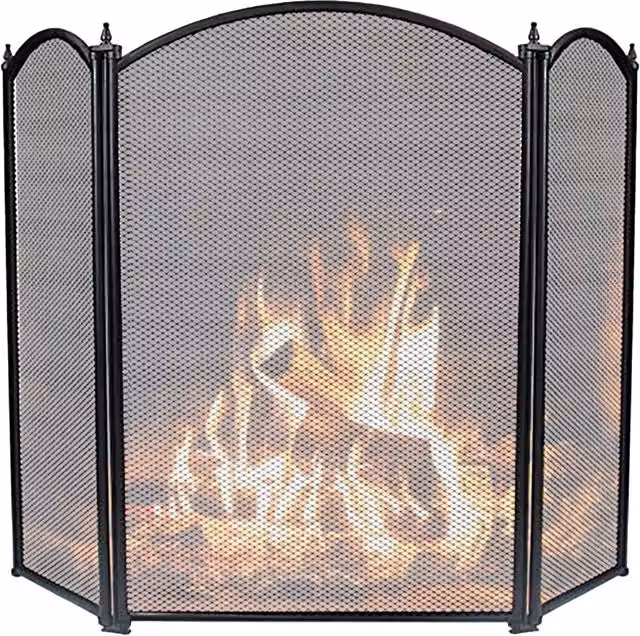 Simpa Oakley 3 Panel Folding Fire Guard with Curved Top in Black – 1